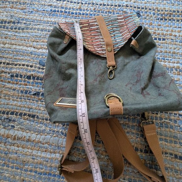 Backpack Tribal Aztec Olive Green Stripes Canvas Bag Festival Purse Boho Gremlin - Picture 5 of 8